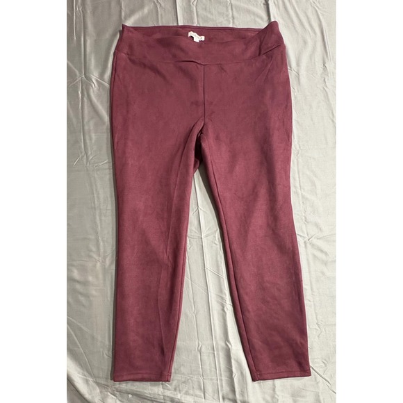 The Pioneer Woman Pants - The Pioneer Woman Burgundy Faux Suede Pull On Leggings Womens XL Maroon Stretch